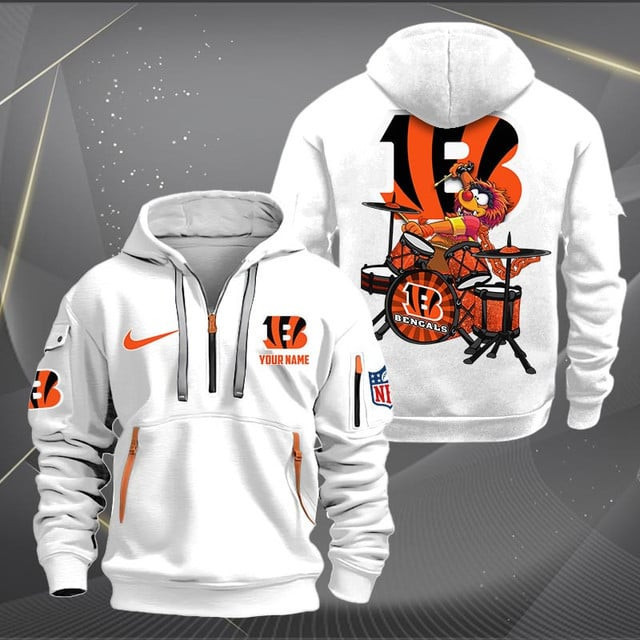 Cincinnati Bengals Premium Personalized Quarter Zip Hoodie