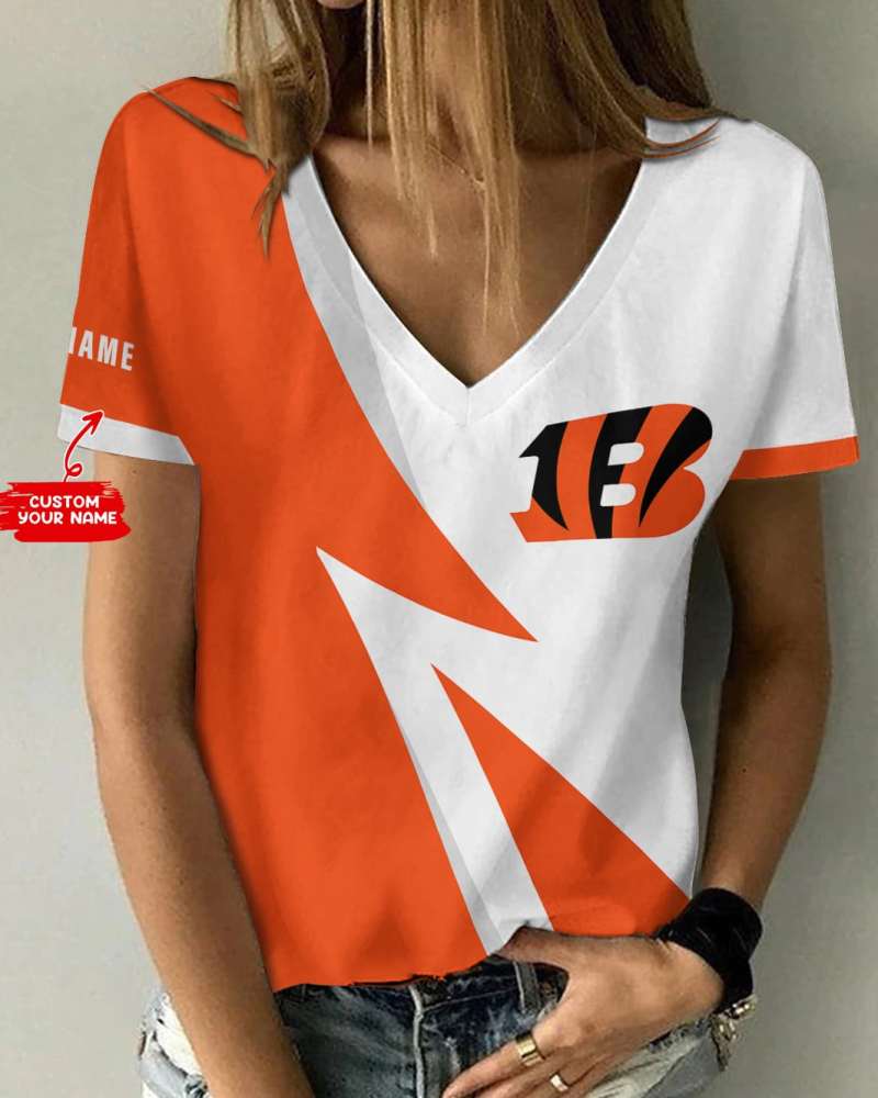 Cincinnati Bengals Personalized V-neck Women T-shirt