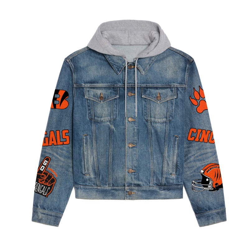 Cincinnati Bengals Premium Hooded Denim Jacket Back Design