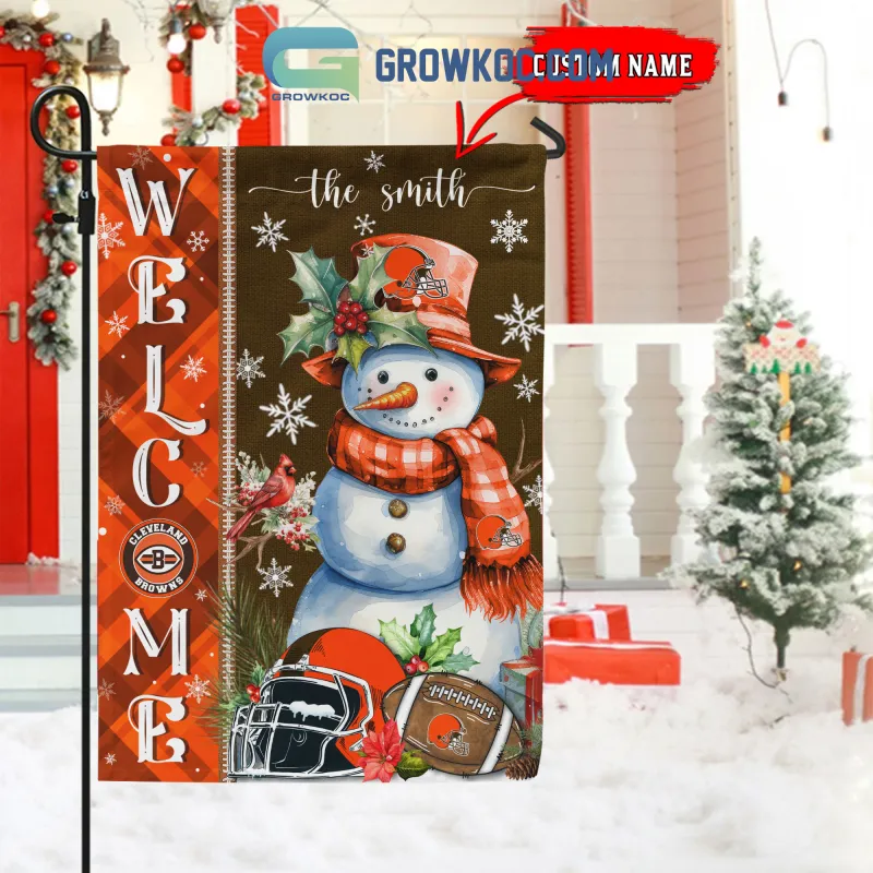 Cleveland Browns Football Snowman Welcome Christmas Personalized House Garden Flag
