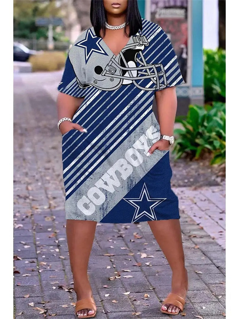 Dallas Cowboys V-neck Casual Pocket Dress