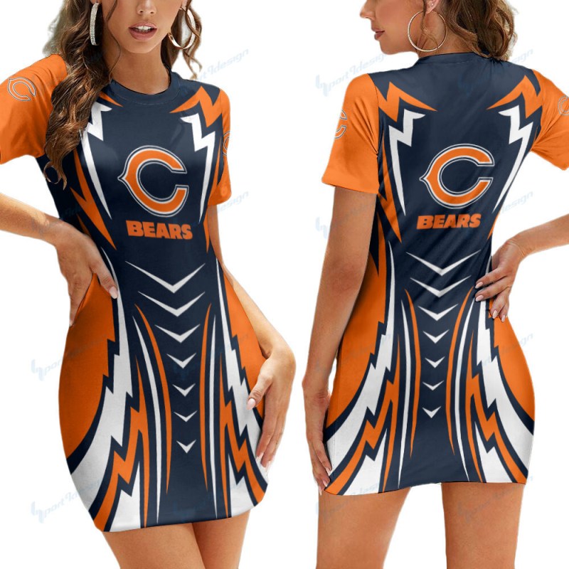 Chicago Bears Short Sleeve Bodycon Mini Dress