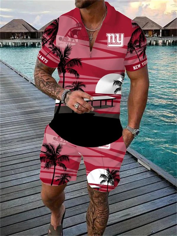 New York Giants Zip Polo Shirt and Shorts