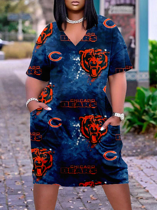 Chicago Bears V-neck Casual Pocket Dress