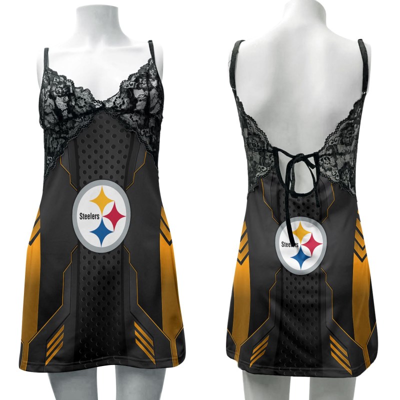 Pittsburgh Steelers Lace Back Strap Slip Dress