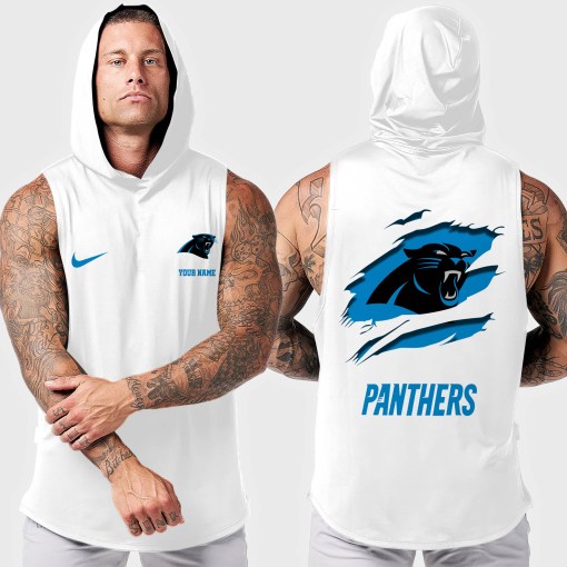 Carolina Panthers Men's Workout Hooded Tank Top 1