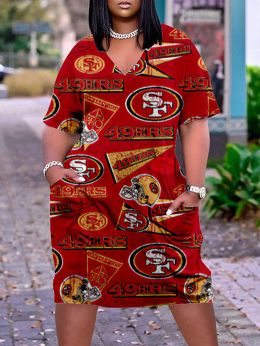 San Francisco 49ers V-neck Casual Pocket Dress