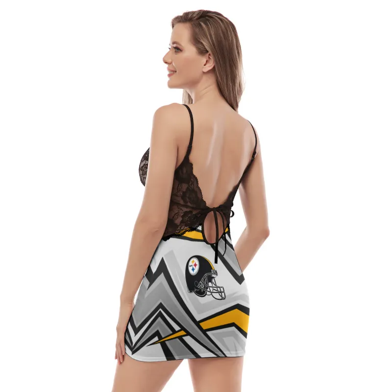 Pittsburgh Steelers Lace Back Strap Slip Dress Side View