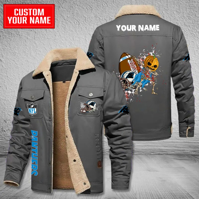 Gray Carolina Panthers Winter Fleece Bomber Jacket
