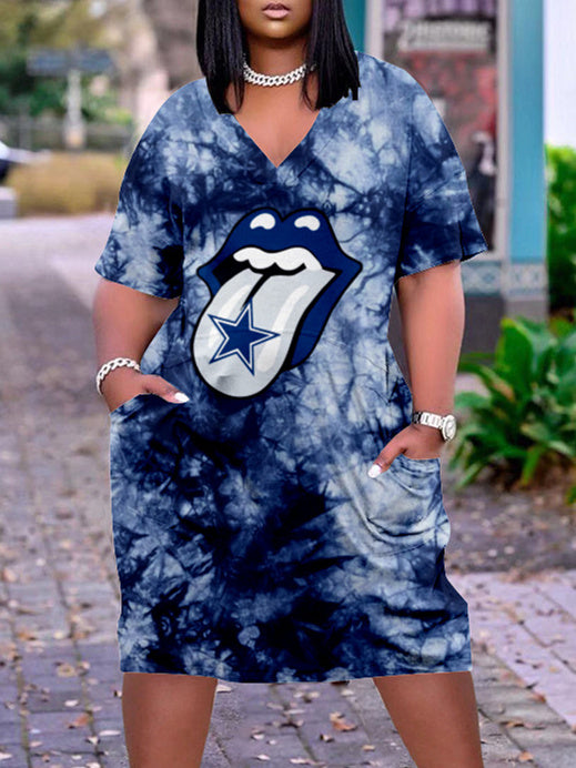 Dallas Cowboys V-neck Casual Pocket Dress