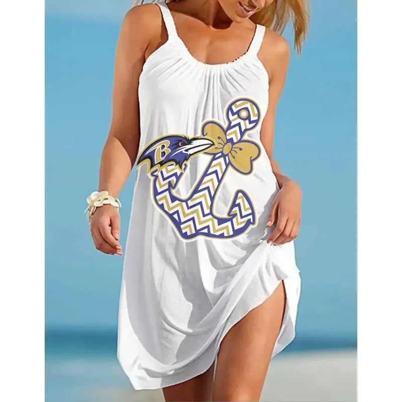 NFL Baltimore Ravens Print Halter Beach Dress
