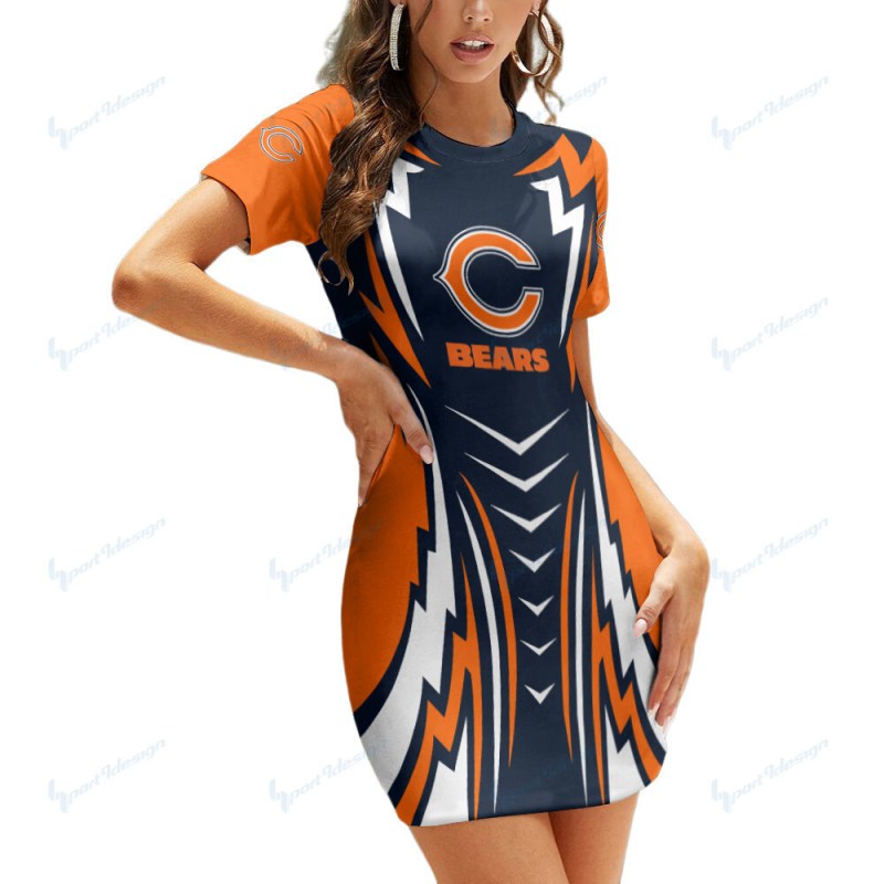 Chicago Bears Short Sleeve Bodycon Mini Dress - Side View