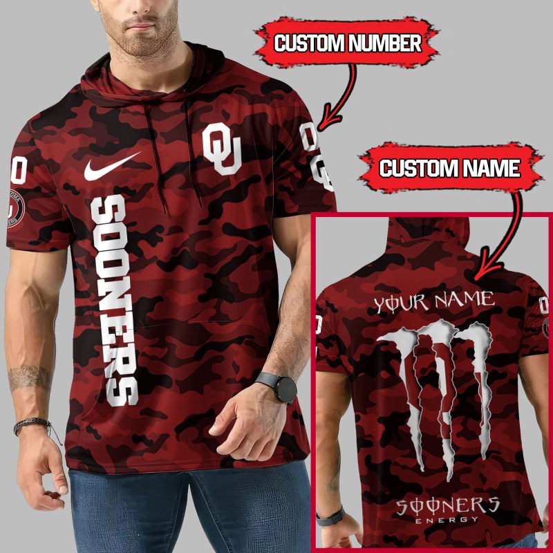 Oklahoma Sooners Personalized Camo Short Sleeve Hoodie Detail