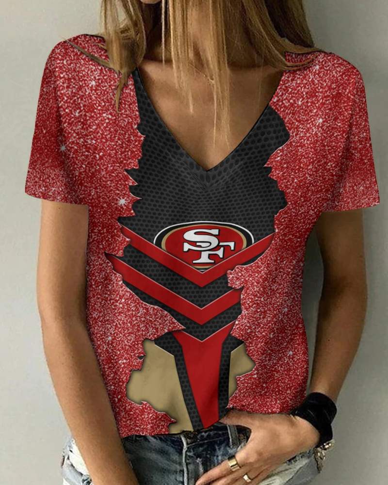 San Francisco 49ers Summer V-neck Women T-shirt