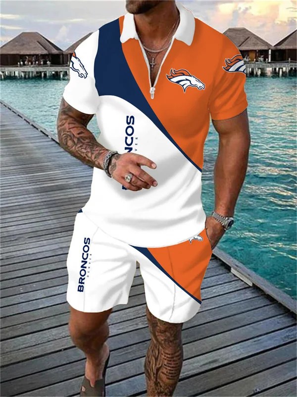 Denver Broncos Zip Polo Shirt and Shorts