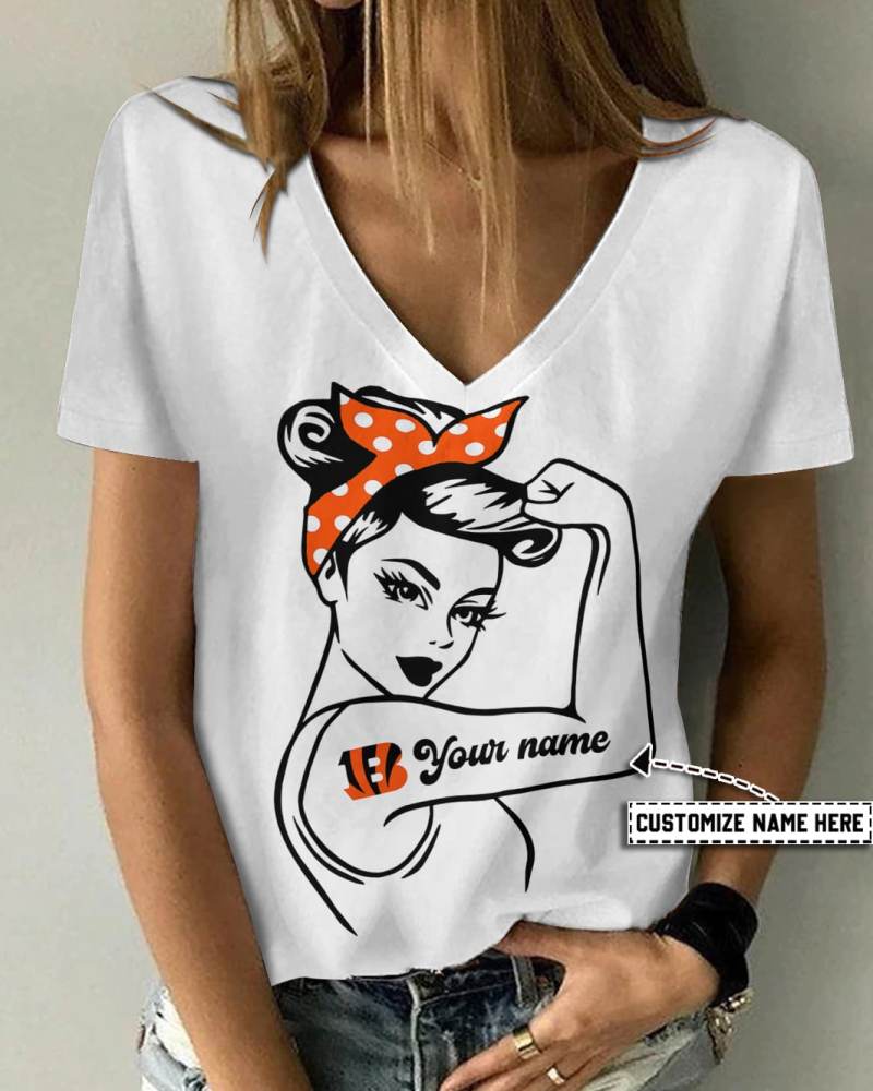 Cincinnati Bengals Personalized V-neck Women T-shirt