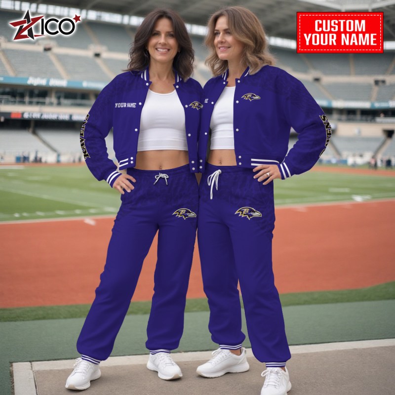 Baltimore Ravens Crop Varsity Jacket - Outdoor View