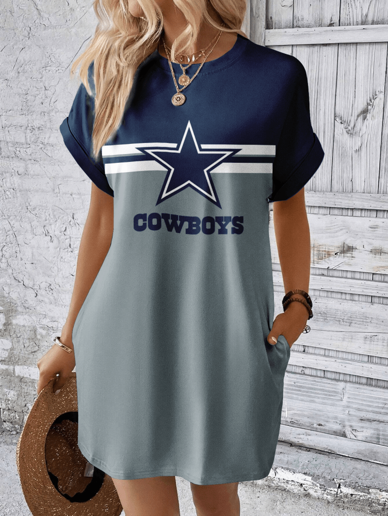 Dallas Cowboys Women Hidden Pocket Batwing Casual Dress