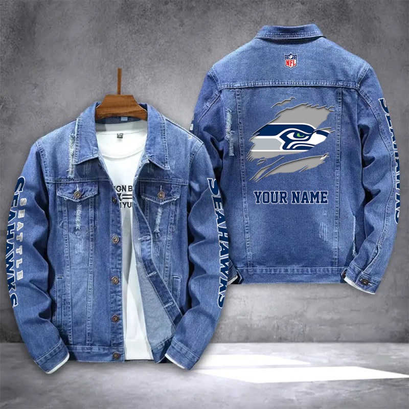 Seattle Seahawks Personalized Denim Jacket - Image 1