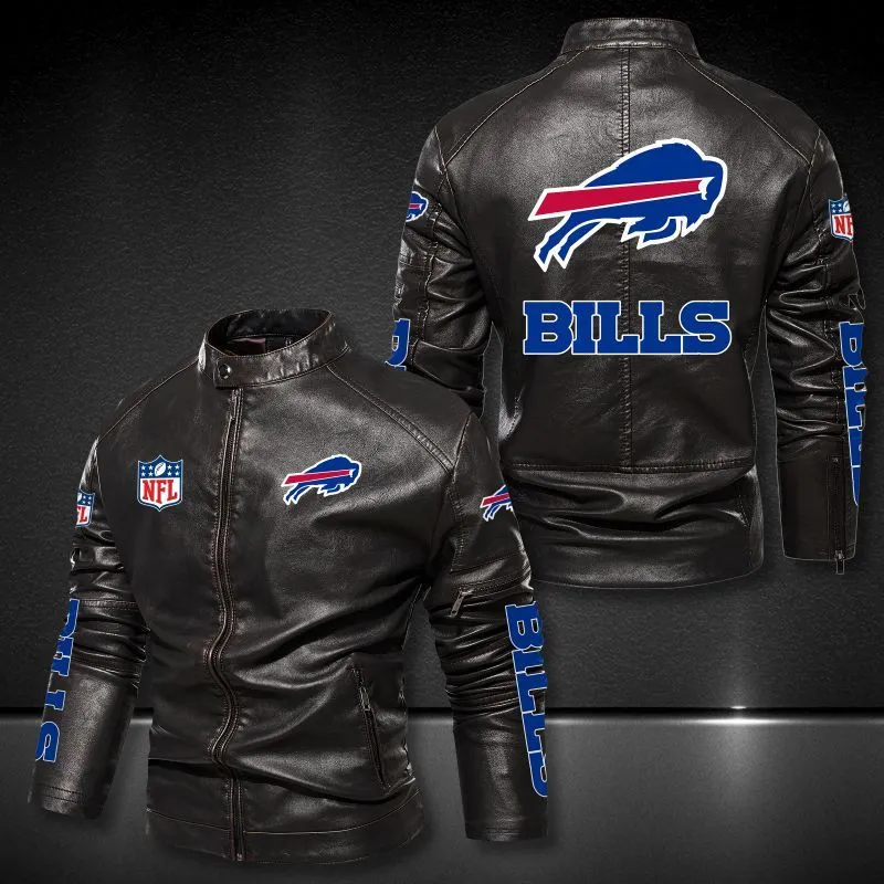 Buffalo Bills Stand-up Collar Leather Jacket Back View