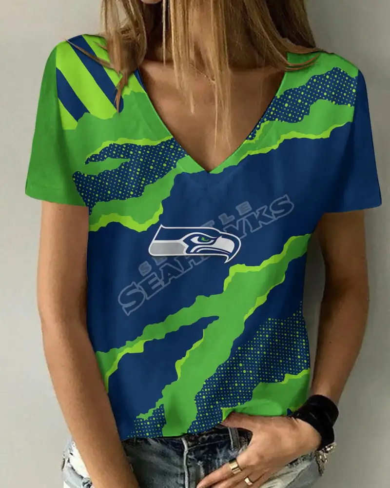 Seattle Seahawks Summer V-neck Women T-shirt