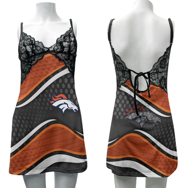 Denver Broncos Lace Back Strap Slip Dress