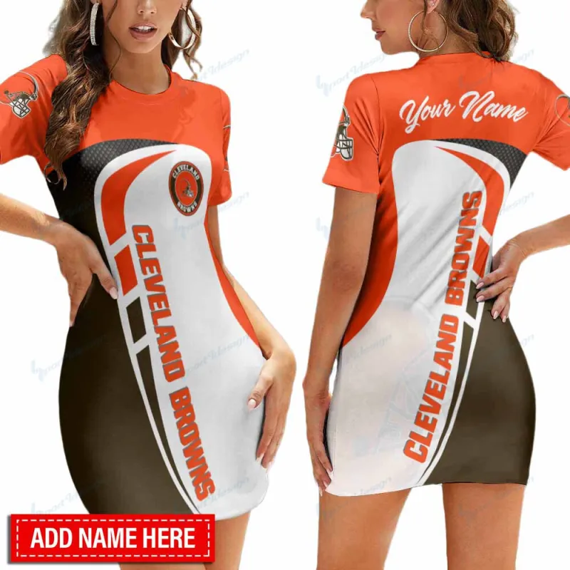 Cleveland Browns Personalized Short Sleeve Bodycon Mini Dress