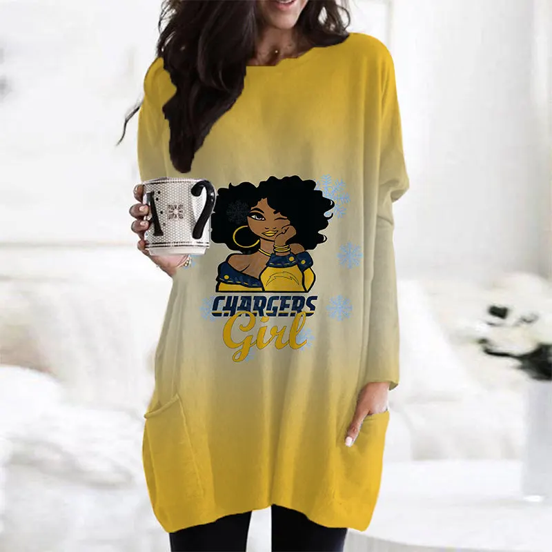 Los Angeles Chargers Casual Long Sleeve Pocket Dress