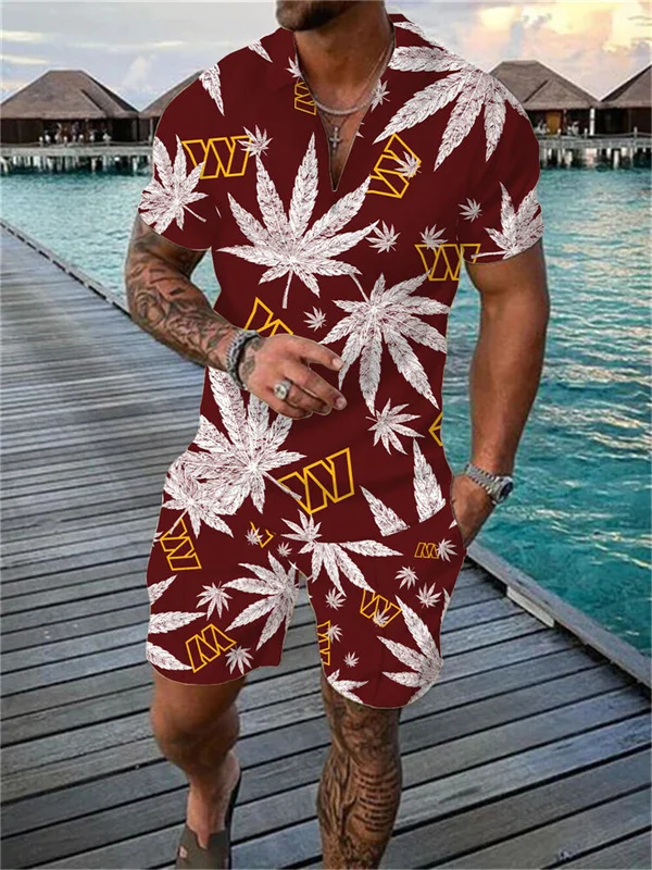 Washington Commanders Zip Polo Shirt and Shorts