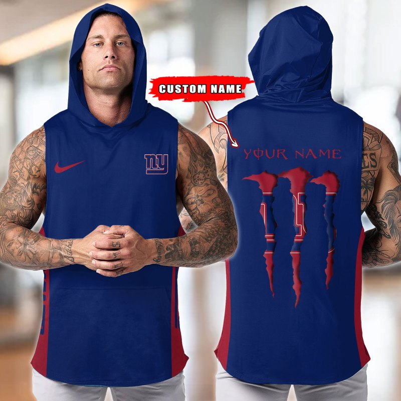 New York Giants Personalized Men's Workout Hooded Tank Top 2