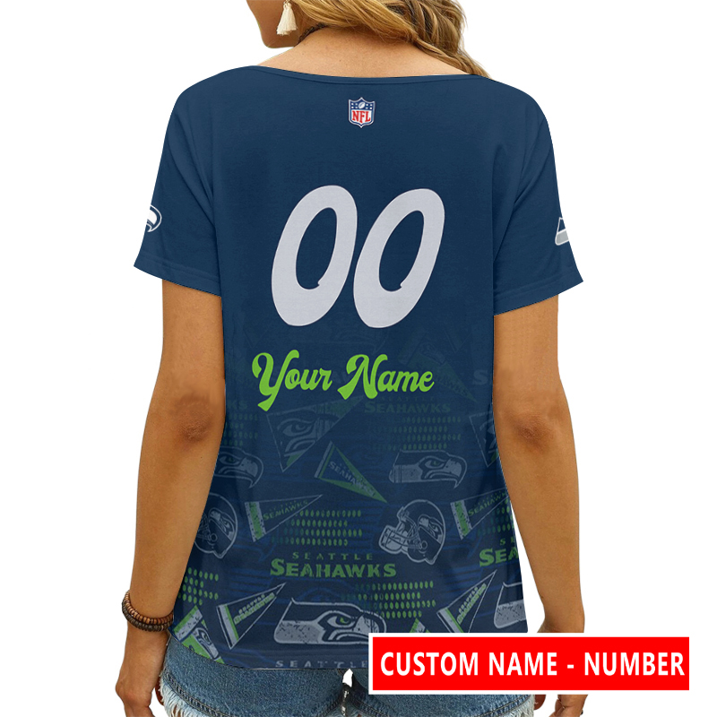 Seattle Seahawks V-neck Women T-shirt Side View