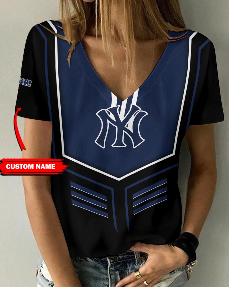 New York Yankees Personalized V-neck Women T-shirt
