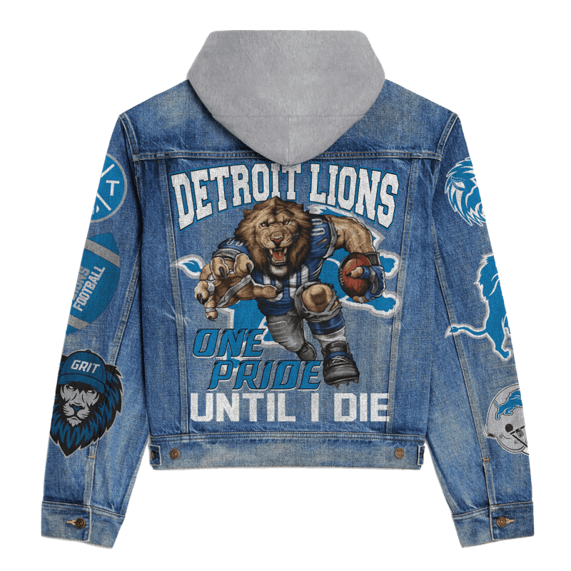 Detroit Lions Premium Hooded Denim Jacket Image 2