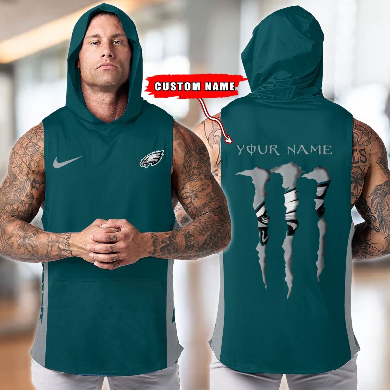 Philadelphia Eagles Personalized Men Workout Hooded Tank Top Image 2