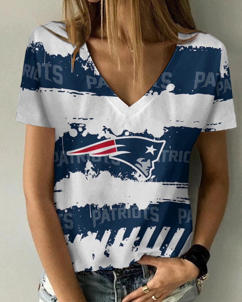 New England Patriots Summer V-Neck Women T-Shirt Sizing Chart