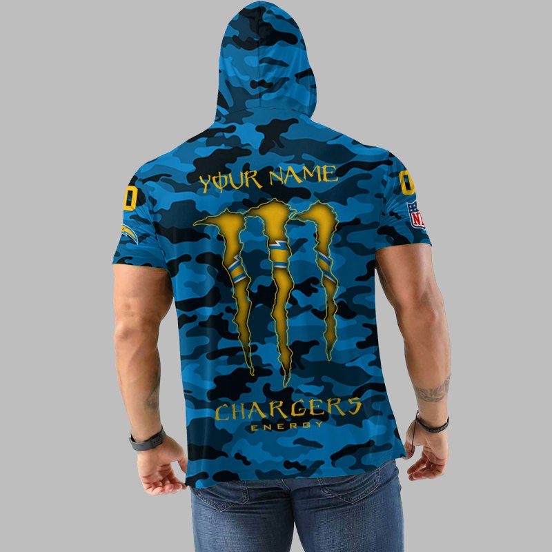 Los Angeles Chargers Camo Short Sleeve Hoodie Back View