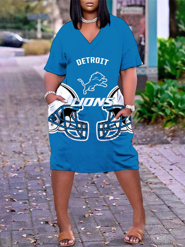 Detroit Lions V-neck Casual Pocket Dress