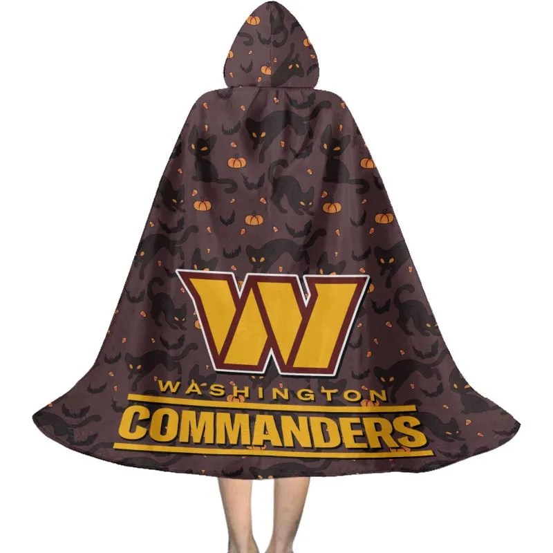 Washington Commanders Black Cat Pattern Halloween Cloak Image 2
