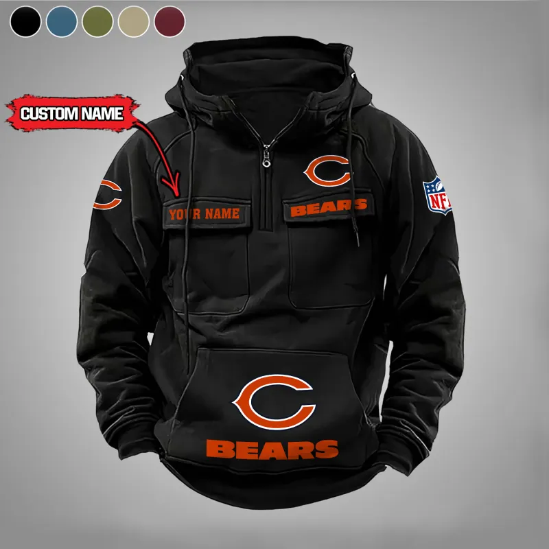 Chicago Bears Multi-Pockets Zip Hoodie Black