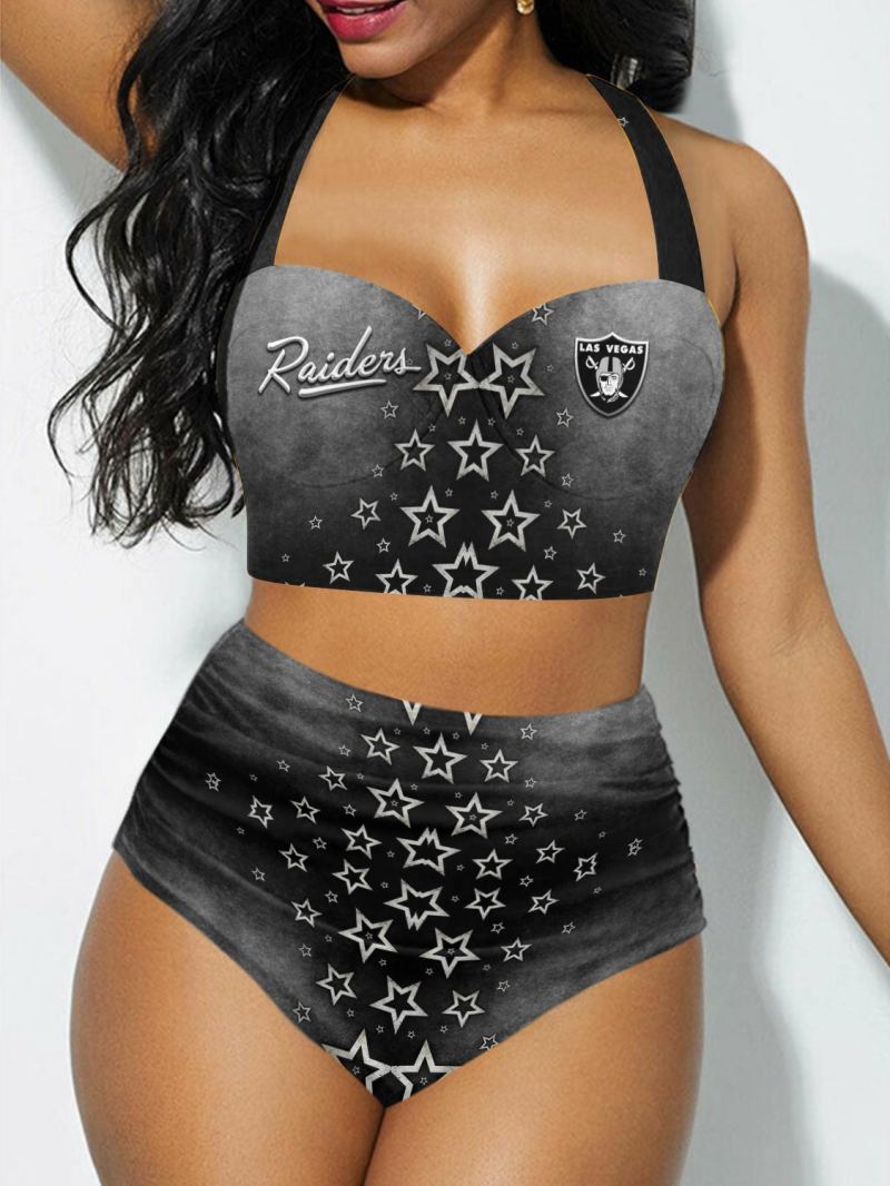Las Vegas Raiders Sexy Print Bikini Swimsuit - Front View