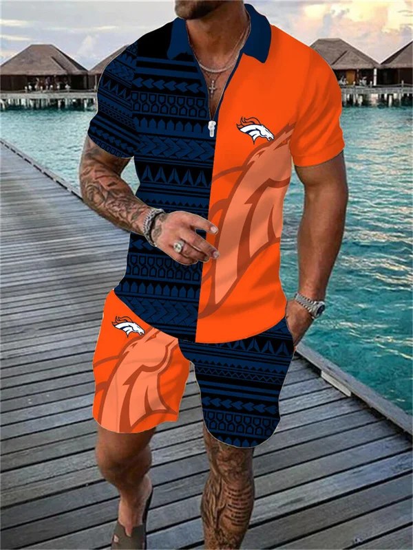 Denver Broncos Zip Polo Shirt and Shorts