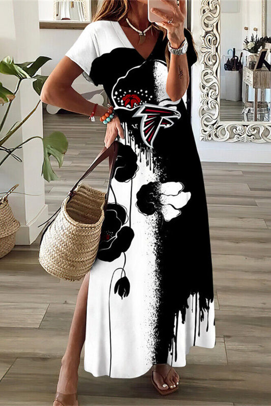 Atlanta Falcons V-Neck Side Slit Long Dress
