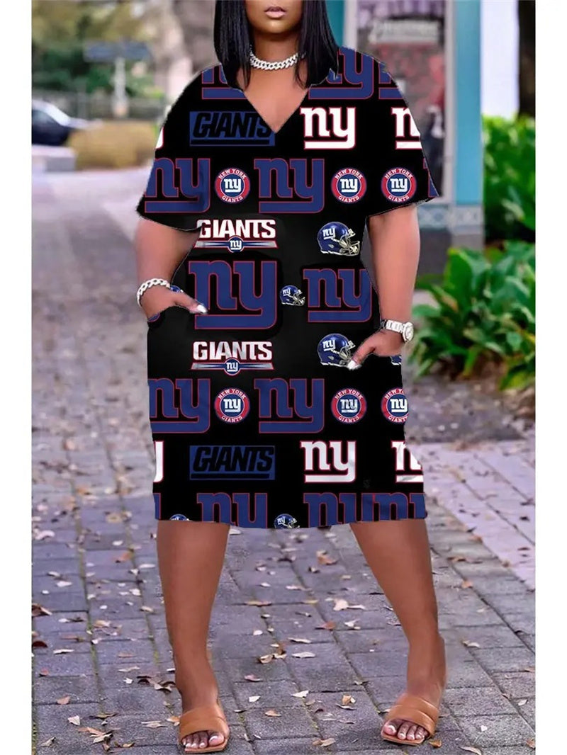 New York Giants V-neck Casual Pocket Dress