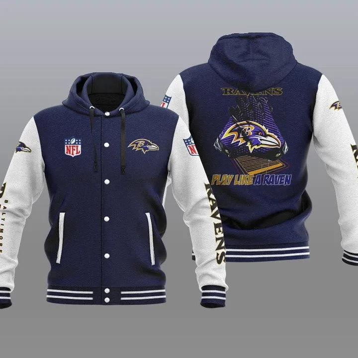 Baltimore Ravens Hooded Button Jacket - Front View