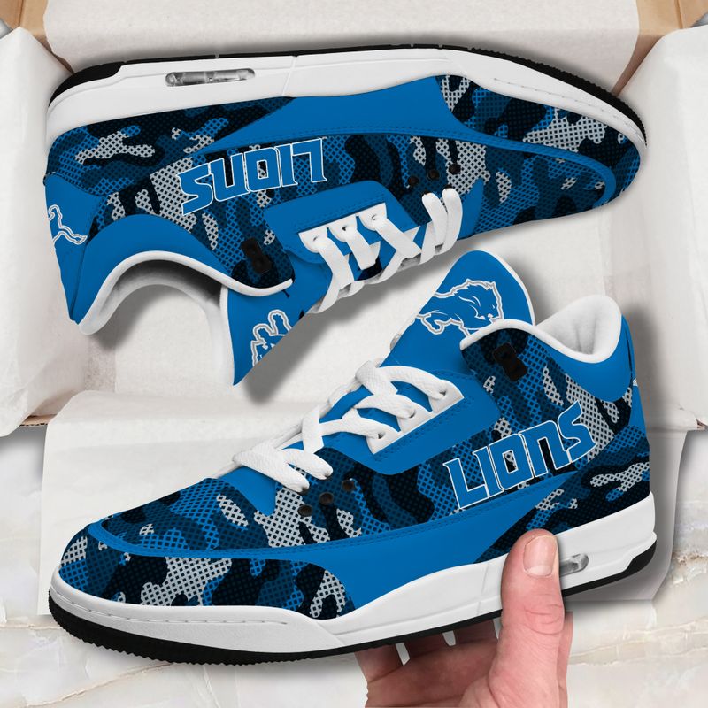 Detroit Lions Camo Pattern White Leather Shoes