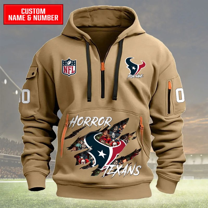 Houston Texans Halloween Quarter Zip Hoodie Khaki