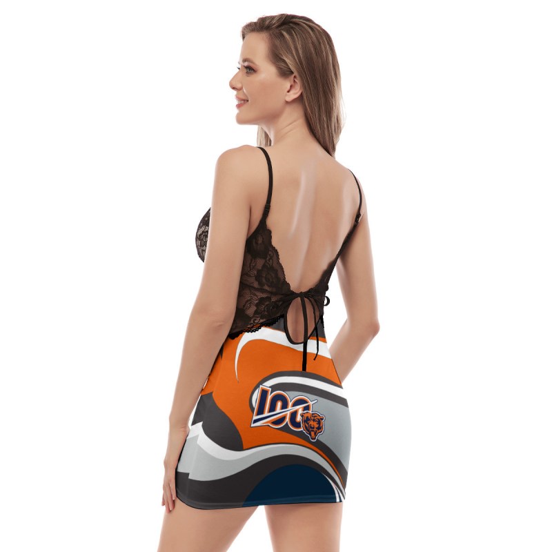 Chicago Bears Lace Back Strap Slip Dress - Back View