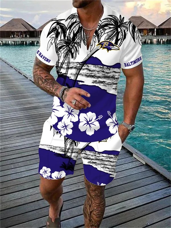 Baltimore Ravens Zip Polo Shirt and Shorts