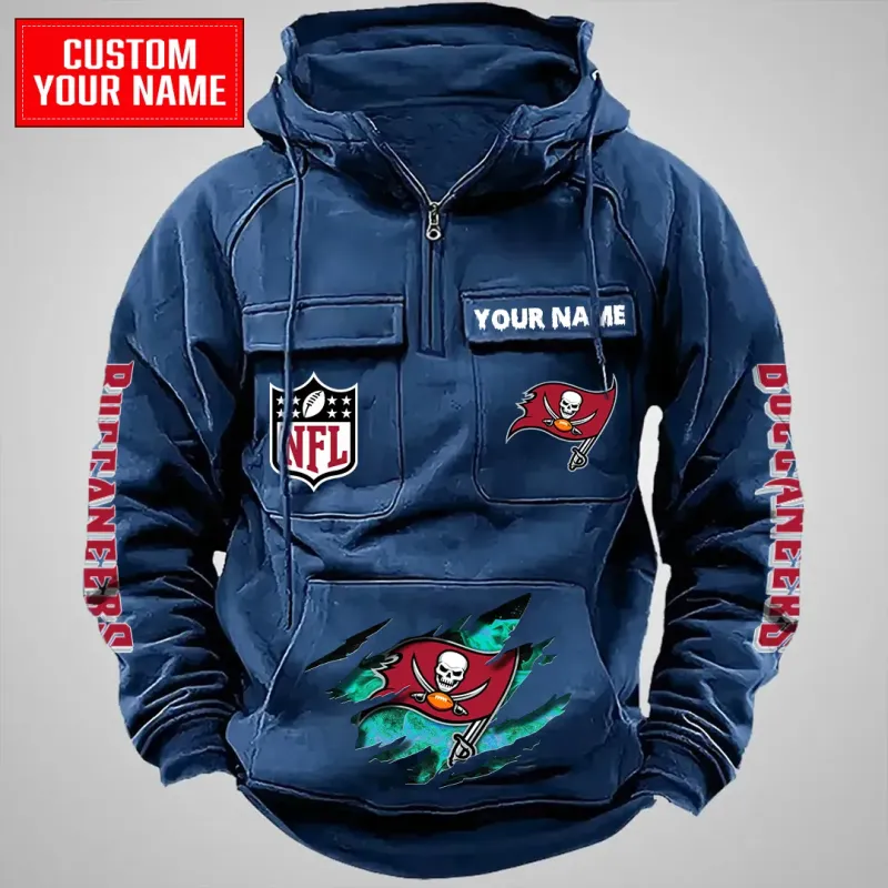 Tampa Bay Buccaneers Multi-Pockets Zip Hoodie Navy