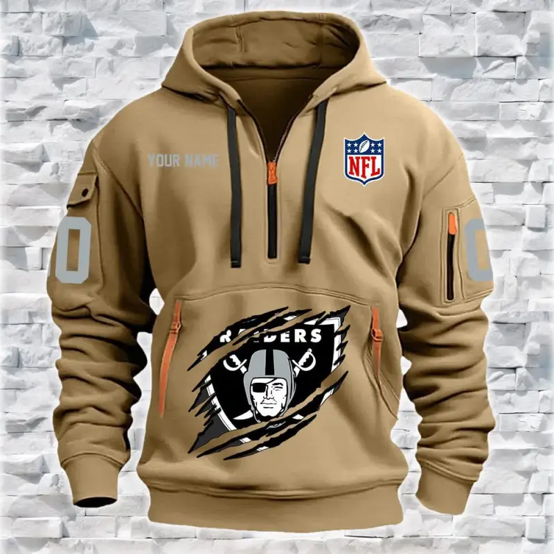 Las Vegas Raiders Personalized Quarter Zip Hoodie
